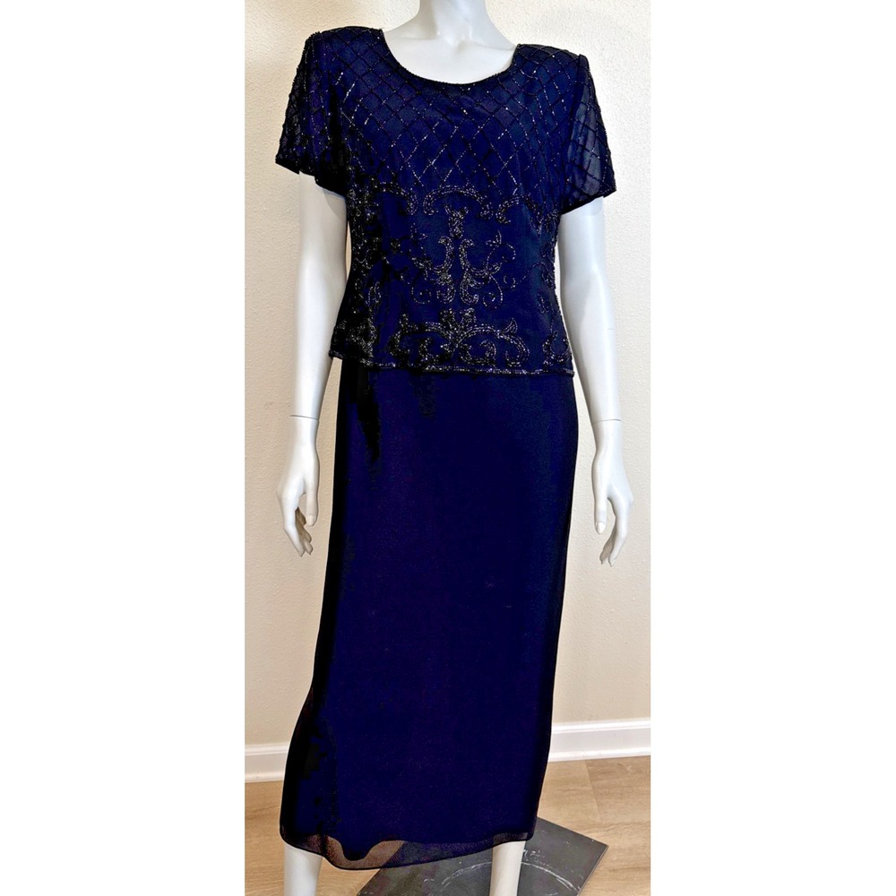 Womens Formal Dress Black Beaded Bodice Med Gown Dress Sparkly Evening Cocktail